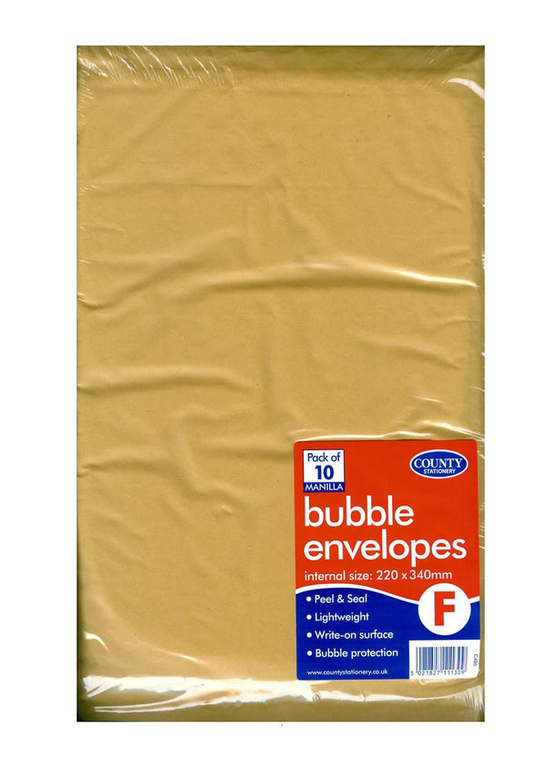 COUNTY GOLD BUBBLE ENVELOPES F 220MM X 340MM 10/PK. C486